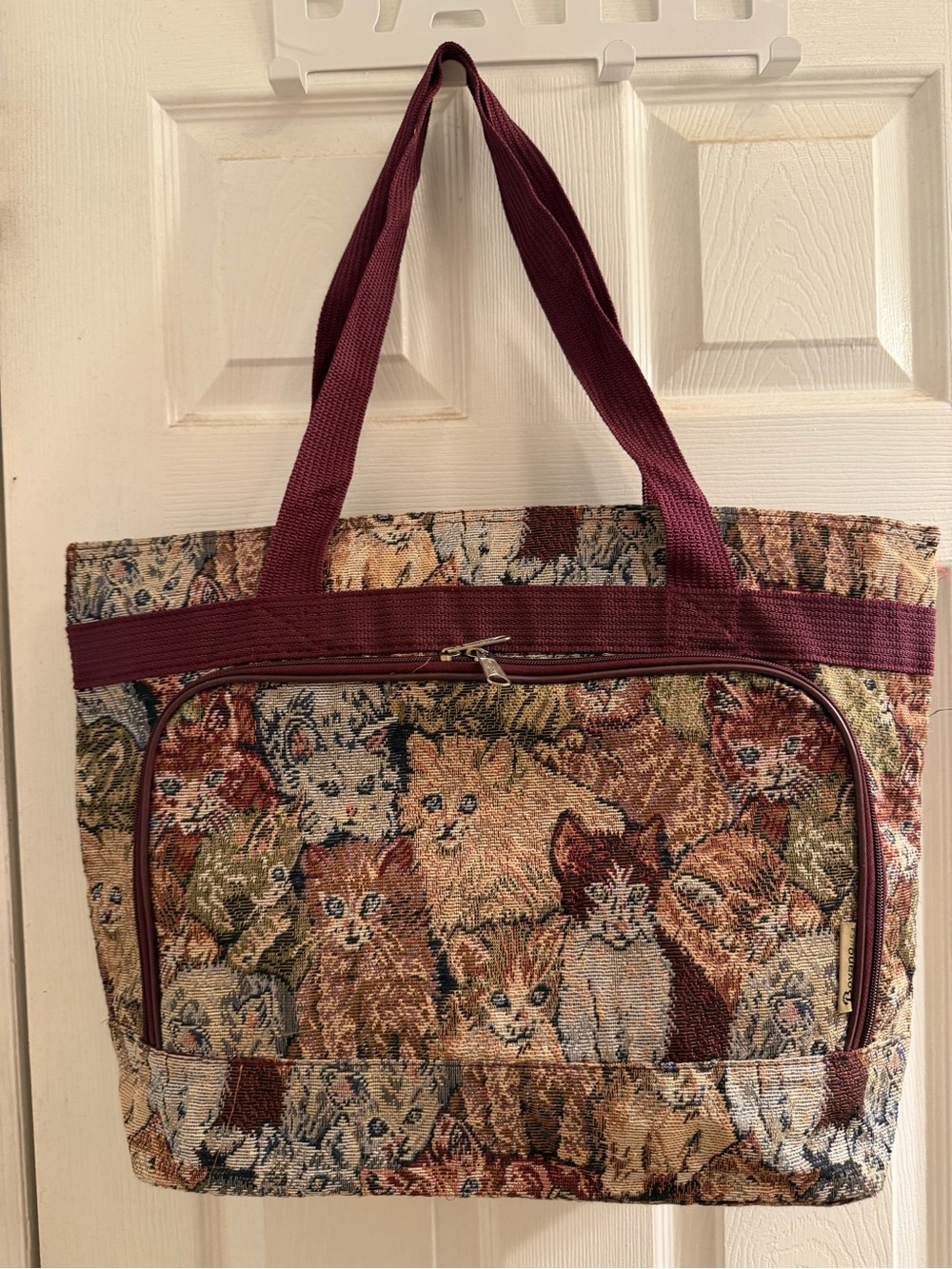 CATS Bovano U.S.A. Vintage Woven Tapestry Tote with Burgundy Trim